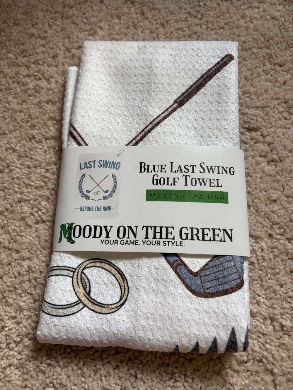 Golf towel blue last swing before the ring engagement bachelor party gift